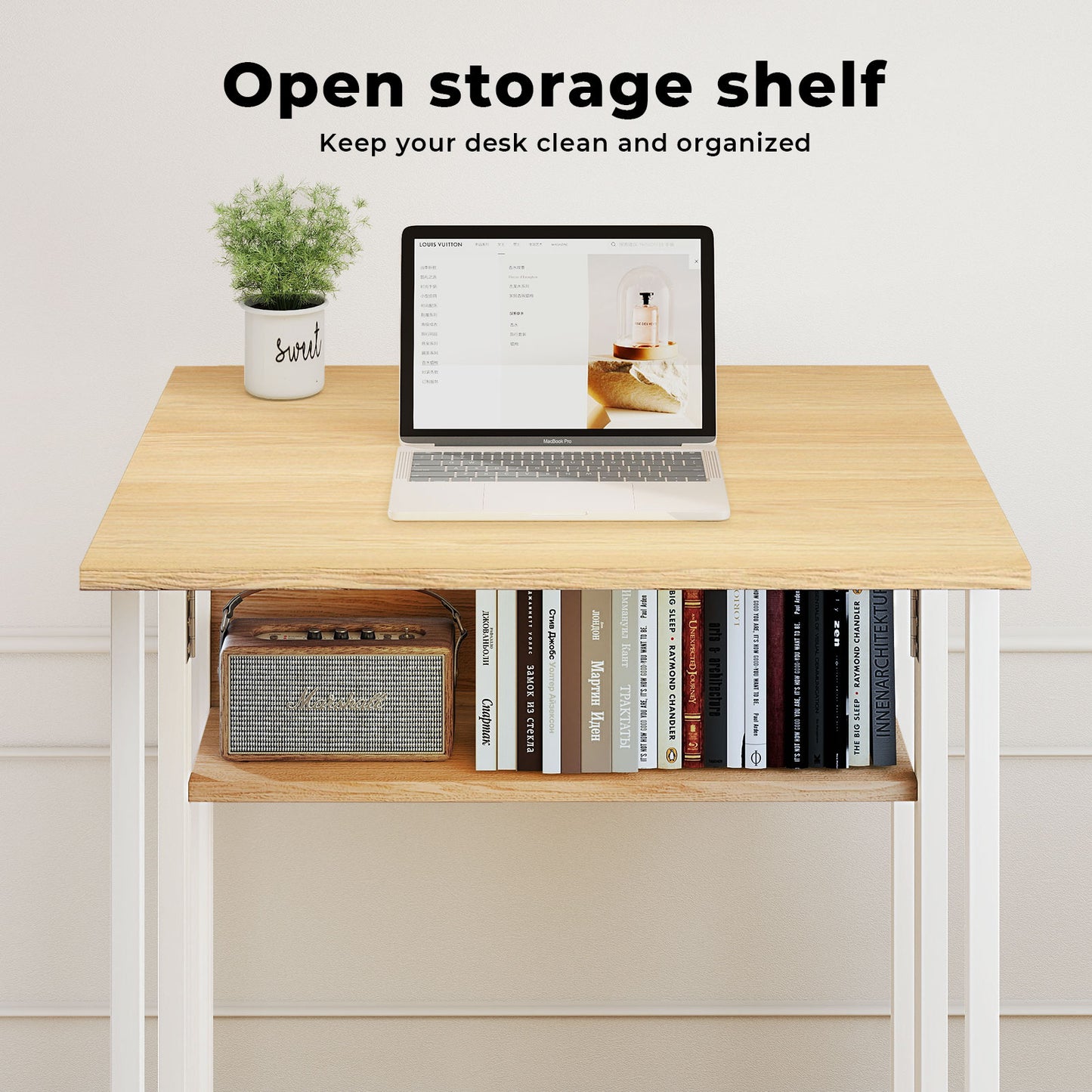 Levede Folding Computer Desk Extandable Table with Storage Shelf Wheeled Compact