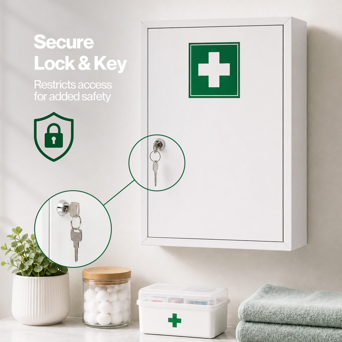 Levede Medicine Cabinet Lockable Wall Mounted Storage Box Metal Home White