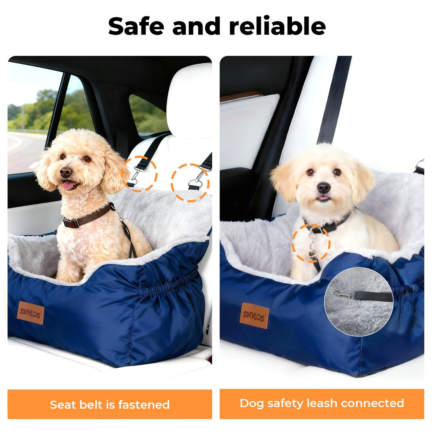 Skylos Small Dog Booster Car Seat Dog Washable Pet Travel Bed With Leash Storage