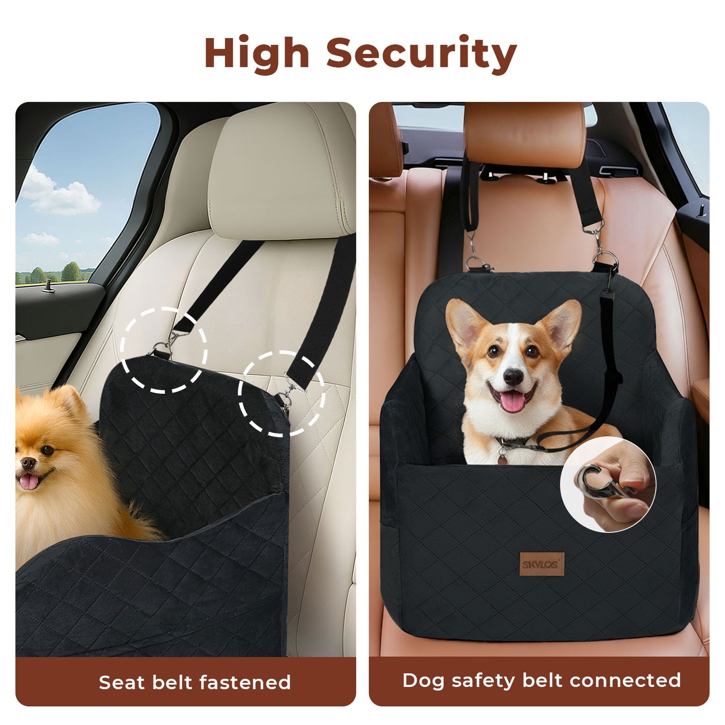 Skylos Dog Booster Car Seat for Small to Medium Pets up to 35 lbs Portable Black