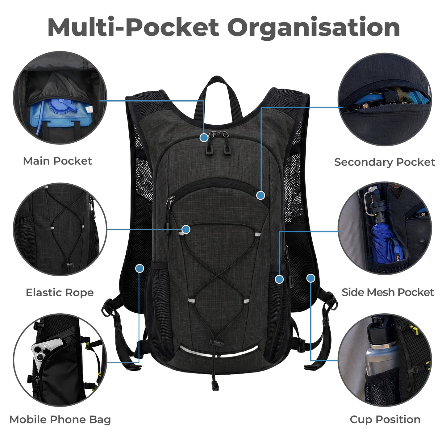 Swifto Hiking Backpack Foldable 20L Water Resistant Daypack For Camping Black