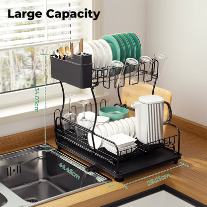Toque Expandable Dish Drainer Rack 2 Tier Cutlery Plate Holder with Drip Tray