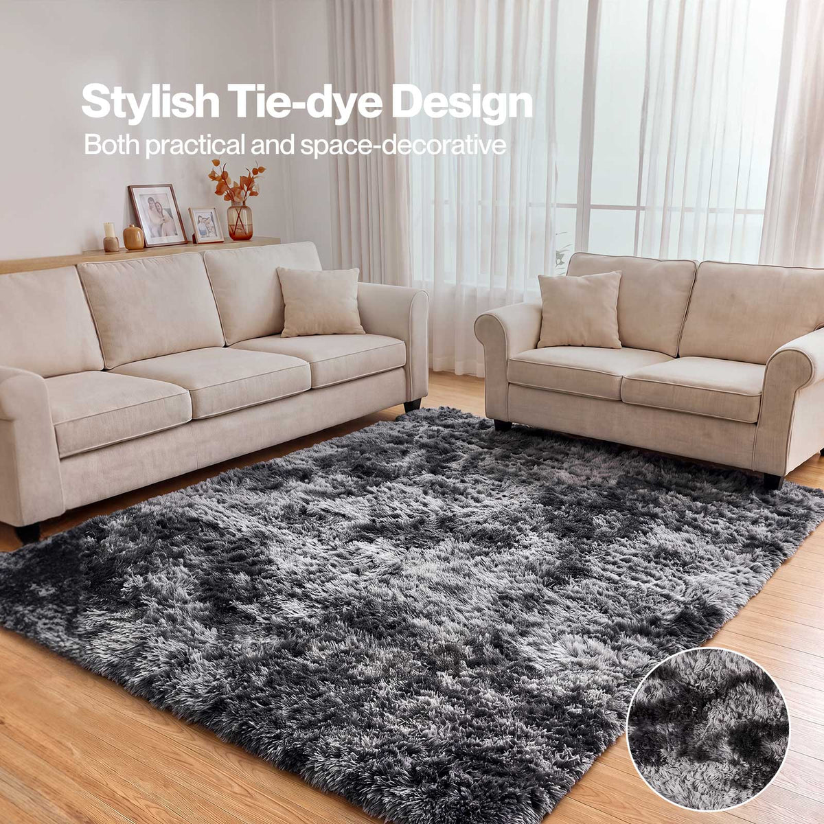 Marlow Rug Fluffy Plush Shaggy Soft Carpet Anti Shedding for Living Room Grey