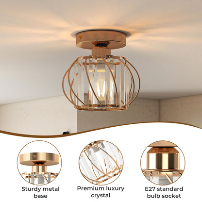 Emitto Crystal Ceiling Light Semi Flush Mount Chandelier Modern Hallway Gold