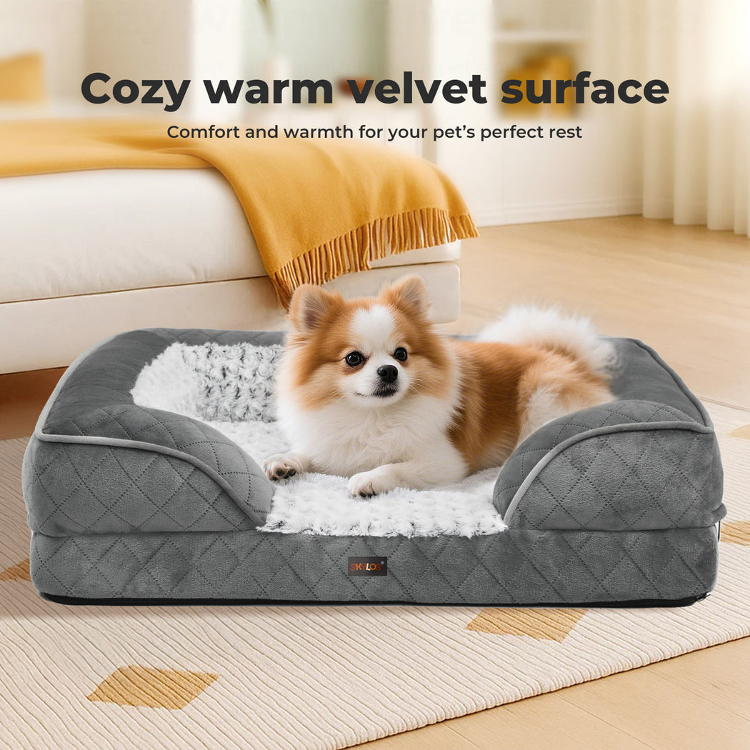 Skylos Orthopedic Pet Bed Large Memory Foam Cushion Dog Calming Velvet Washable