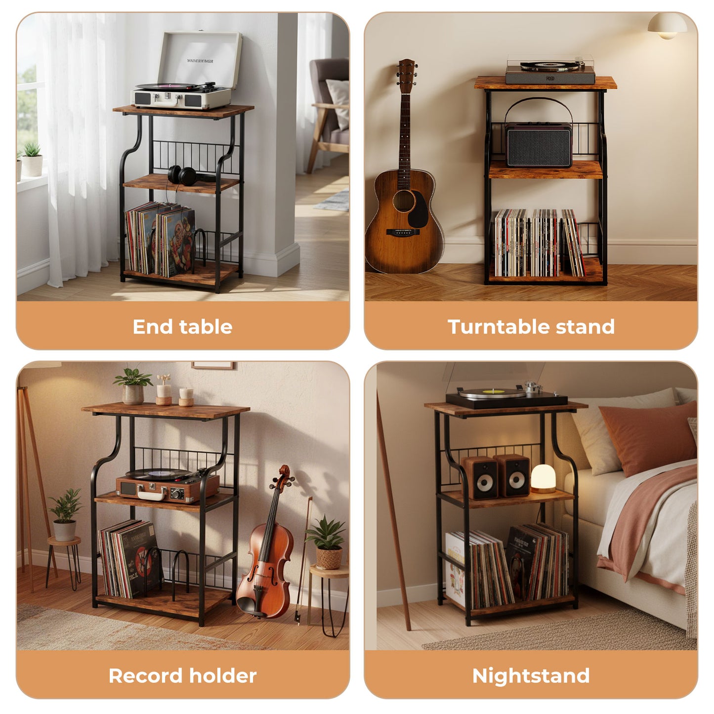 Levede 3 Tier Record Player Stand Turntable Vinyl End Side Table 2 Storage Shelf