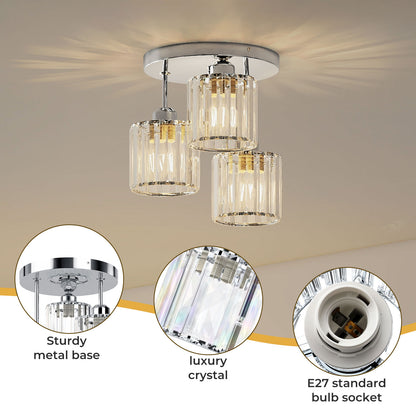 Emitto Crystal Ceiling Light 3 Light E27 Chandelier Semi Flush Mount Lamp Chrome