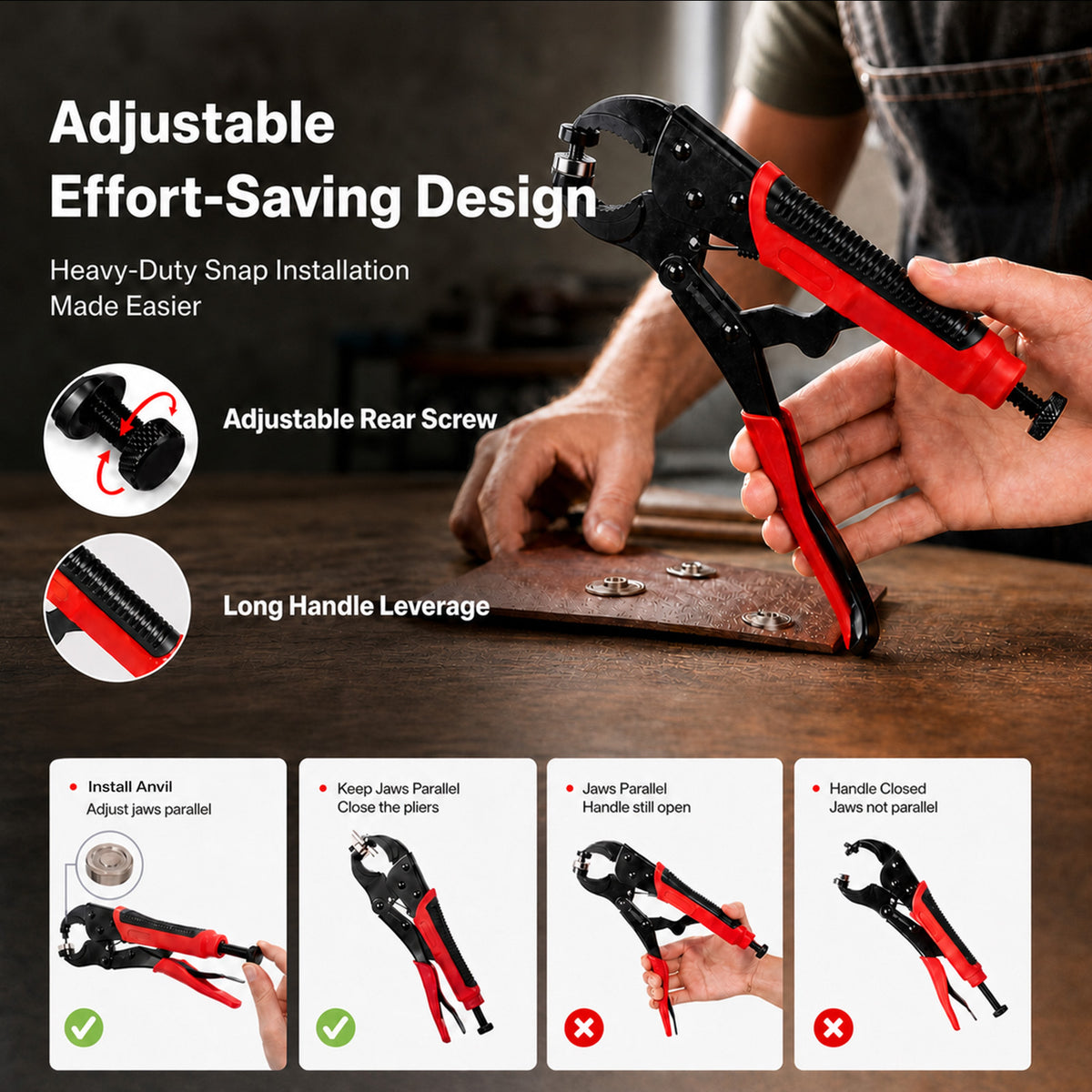 Snap Fastener Kit Adjustable Press Tool for Boat Covers Leather Cloths Red