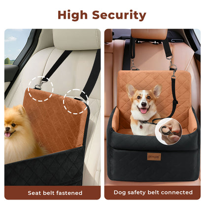 Skylos Dog Booster Car Seat Cosy Cats Pet Travel Bed with Safety Leash Brown