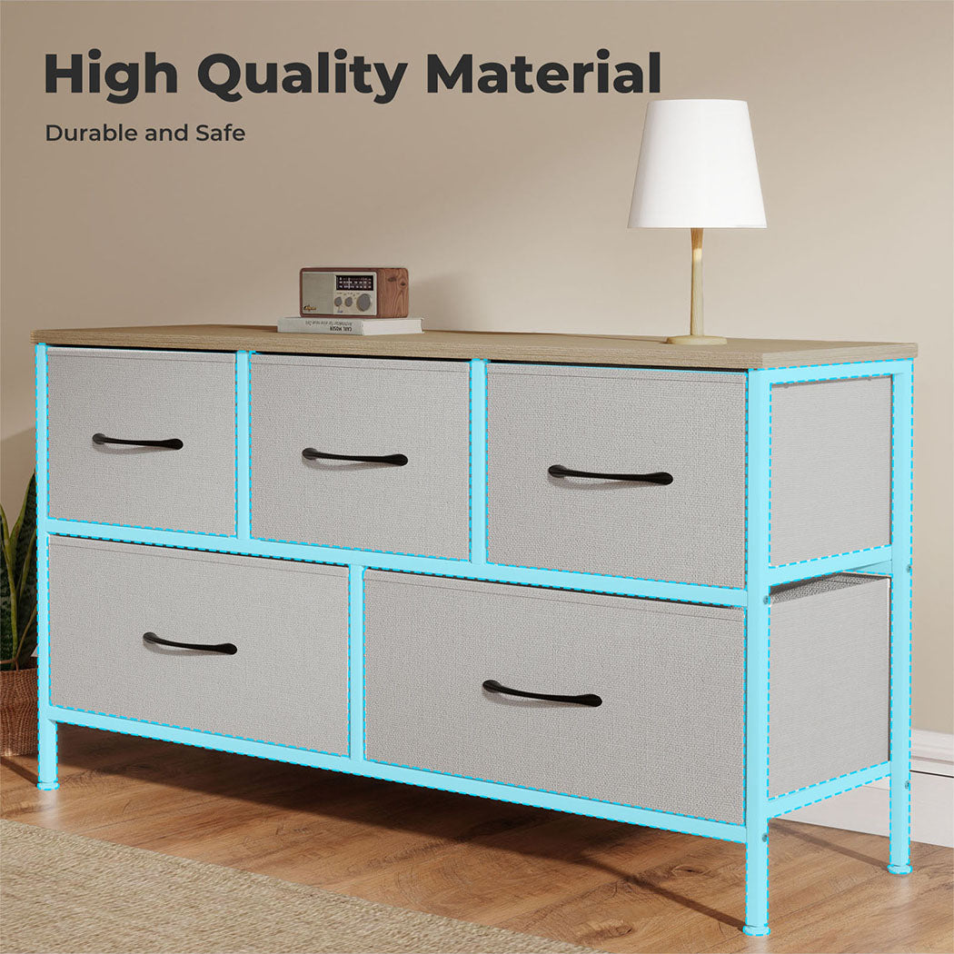 Levede Fabric Chest of Drawers 5 Drawer Dresser Bedside Storage Organizer Unit