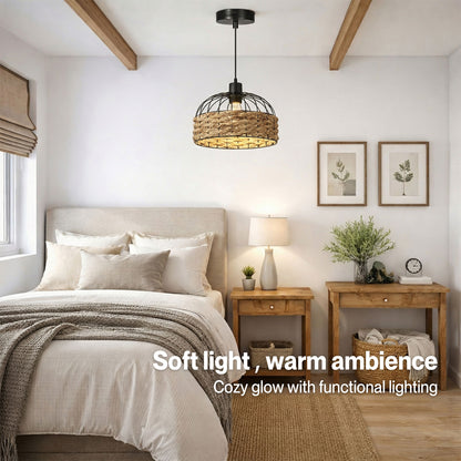 Emitto Modern Ceiling Pendant Light Shade Rattan Style Woven Lamp Shade 30cm