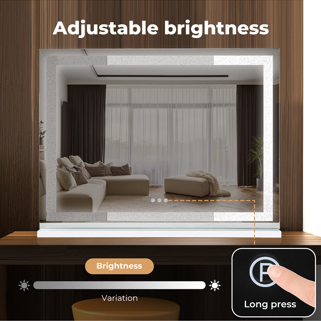 Emitto Tabletop Touch Crystal Vanity Mirror Makeup USB LED 80x62cm Large