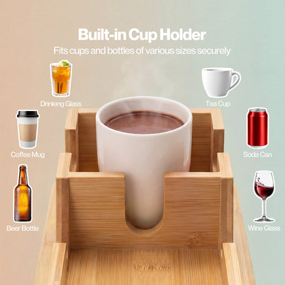 Levede Sofa Arm Tray Table 2 in 1 Bamboo Couch Armrest Organiser Cup Mug Holder