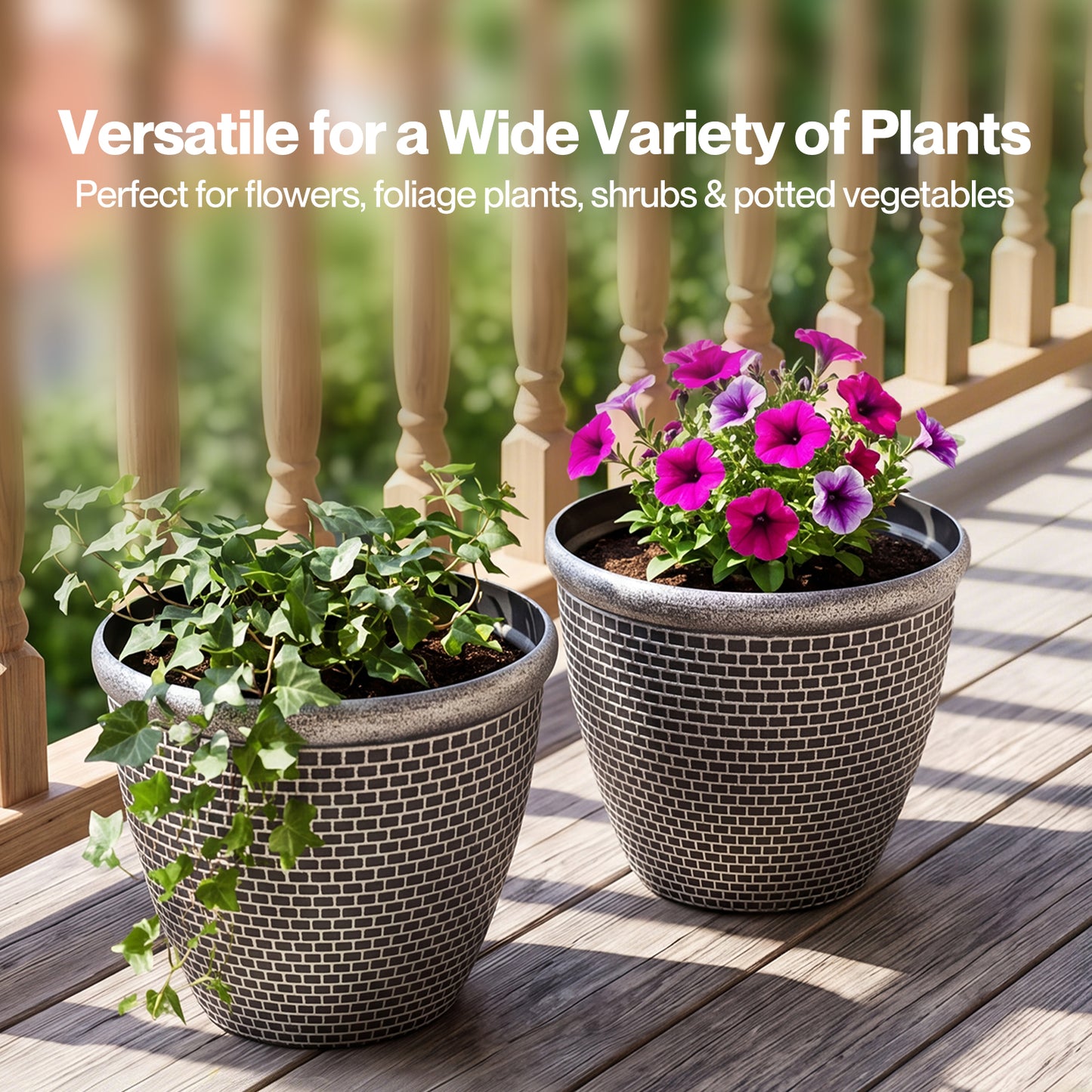 TOQUE 2PCS Plastic Garden Plant Pots 30cm Round Outdoor Planters Drainage Holes