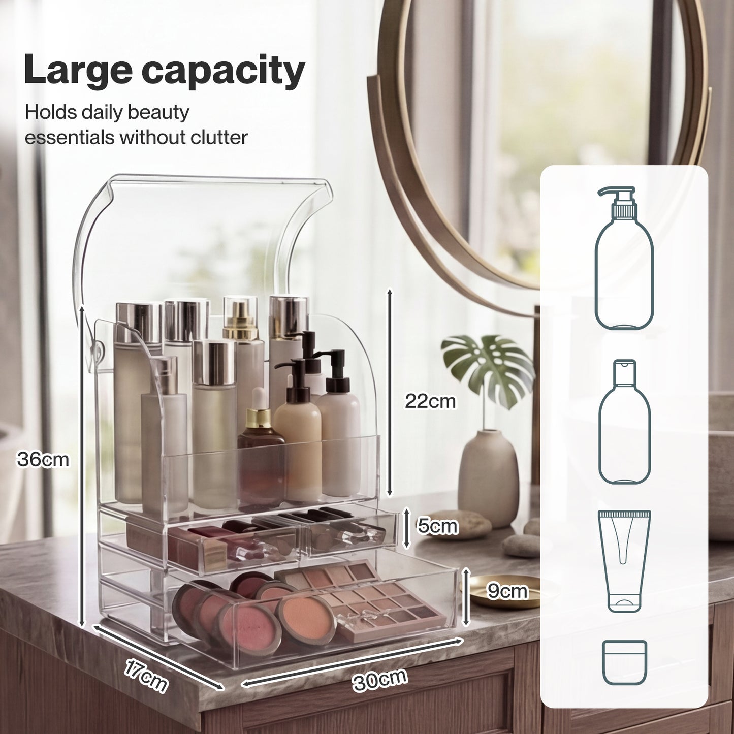 ilus Makeup Storage Organiser Acrylic Cosmetics Organizer Beauty Clear Color