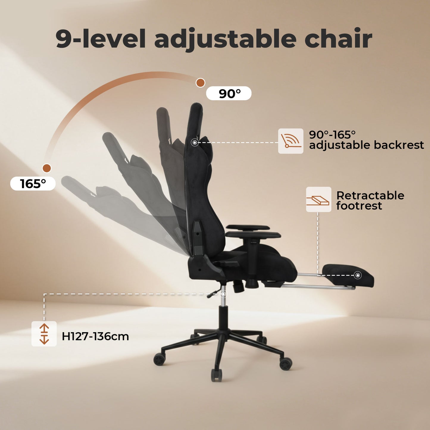 Ergonomic Office Chair 165° Reclining Executive Computer Chair with Spring Seat