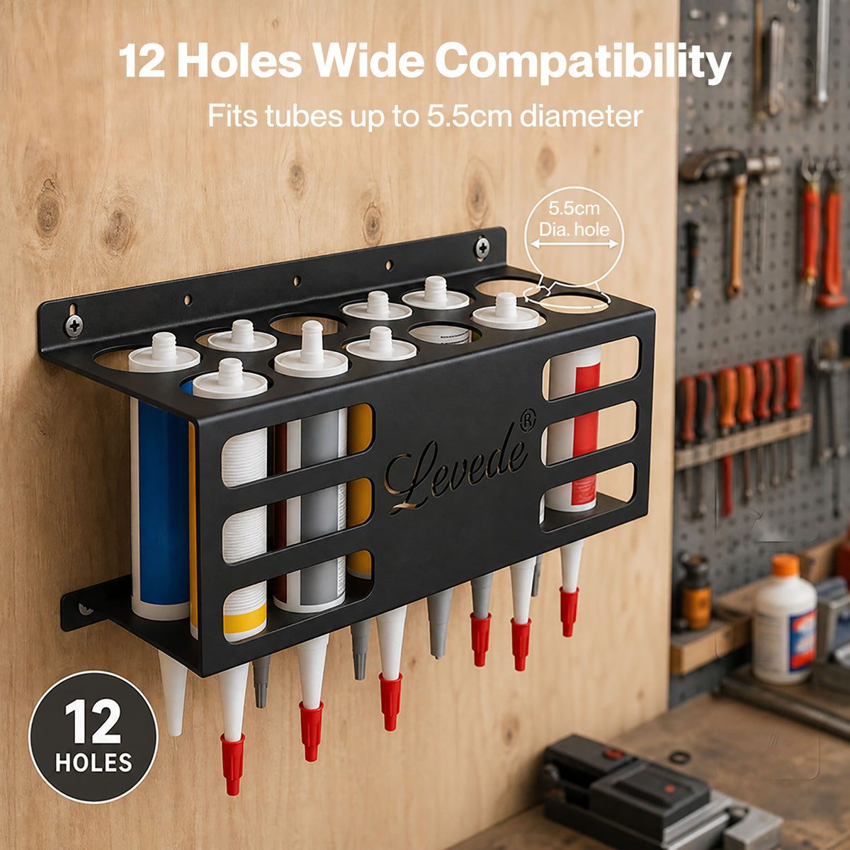 Levede Silicone Tube Holder 12 Hole Carbon Steel Wall Mount Garage Van Black