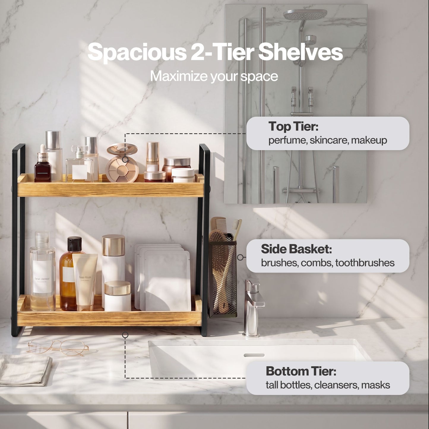 Levede Bathroom Organiser Countertop 2 Tier Perfume Skincare Storage Shelf