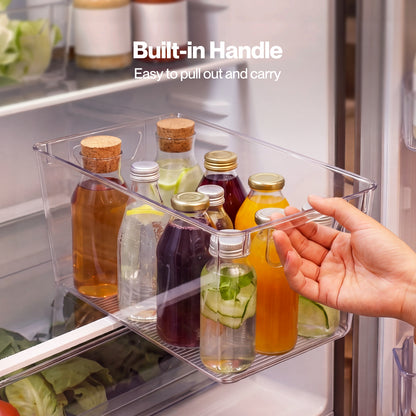 TOQUE 6PCS Fridge Storage Bins Clear Kitchen Organiser Containers PET Stackable