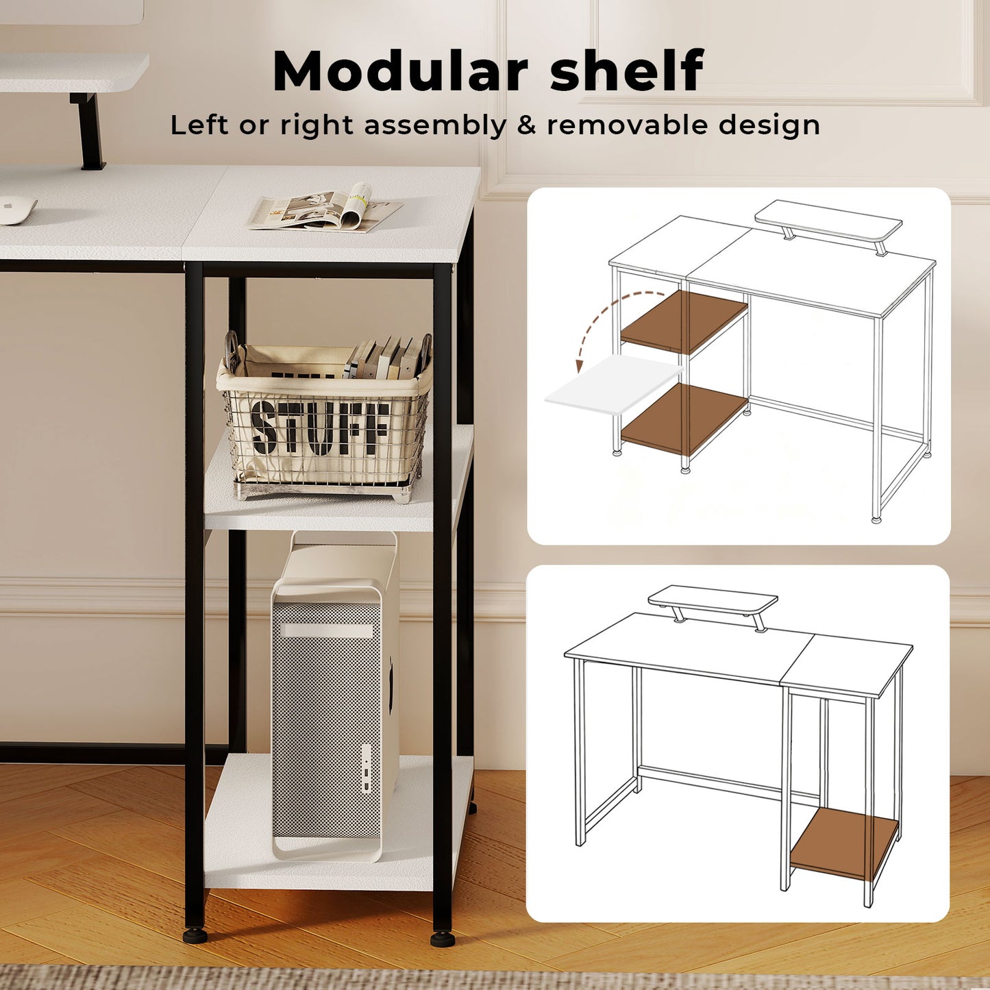 Levede Office Desk Ergonomic Computer Table with Storage Shelves Monitor Stand