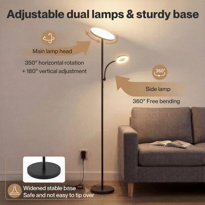 Emitto Modern Floor Lamp 2-in-1 Adjustable Reading Light Remote Control Timer