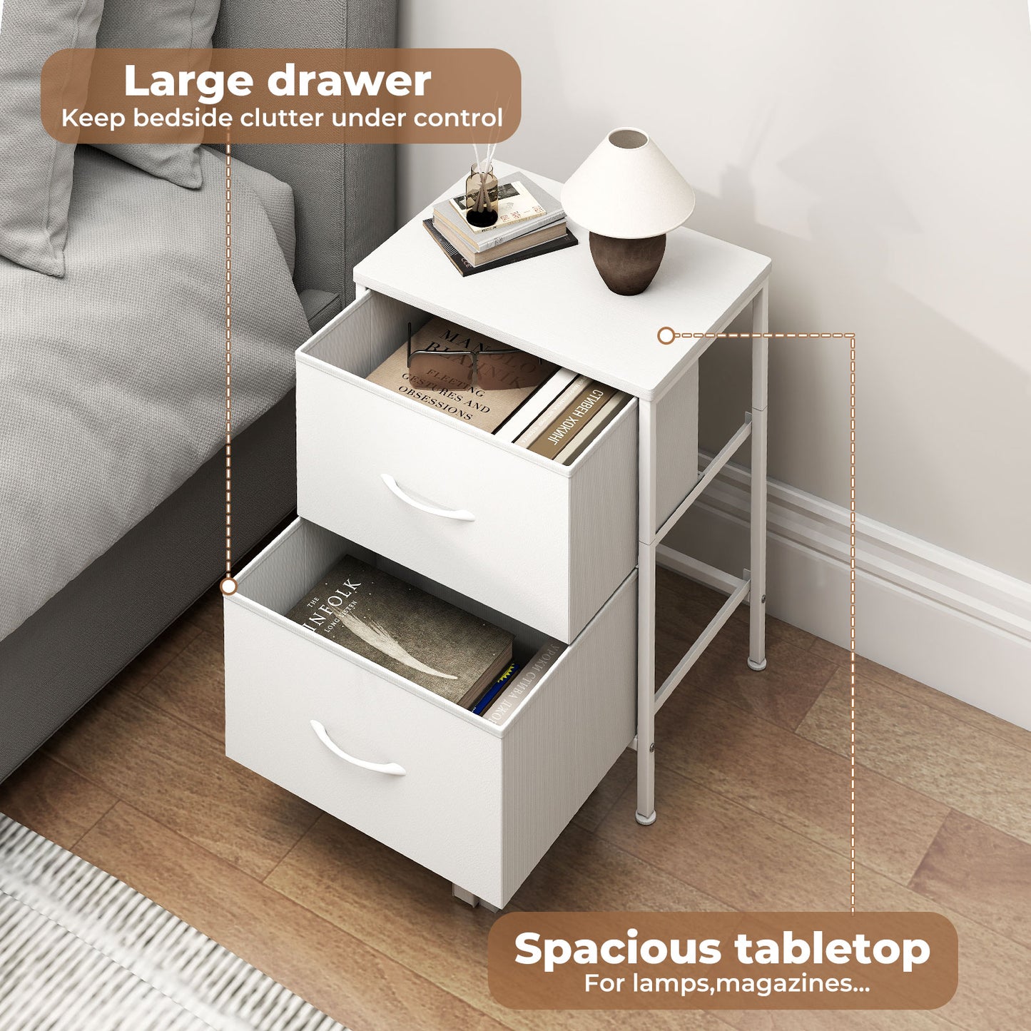Levede Bedside Table 2 Fabric Drawer Nightstand Shelf Storage Furniture Cabinet