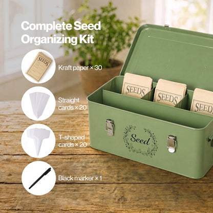 TOQUE Seed Storage Box Organiser Compartment Metal Seed Storage Green