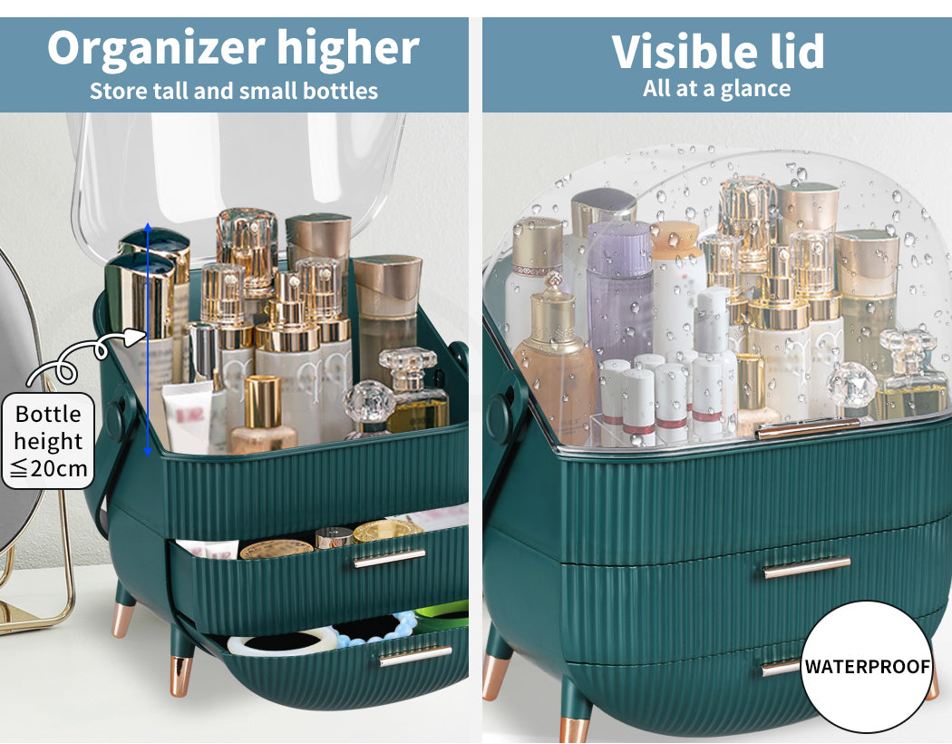 ilus Makeup Organizer Case Drawer Portable Cosmetic Jewellery Storage Box Dark Green