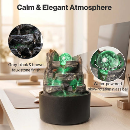 Spector Water Feature Indoor Fountains Rotating Glass Ball LED Light Resin Grey