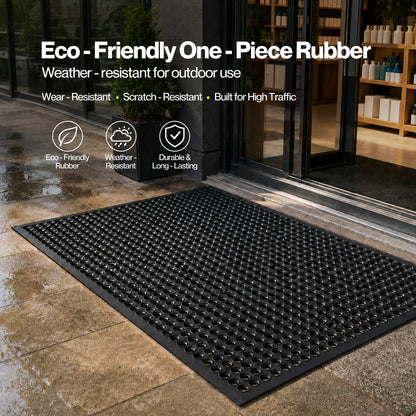 Marlow Door Mat Outdoor Rubber Drainage Slip-Resistant for Garage Entry Black