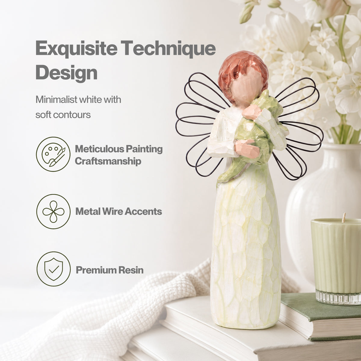 Levede Resin Angel Figurines Friendship Gift for Companionship Display White