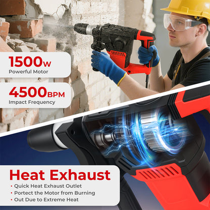 Traderight Hammer Drill Heavy Duty Corded Electric Impact Driver with Bit Set