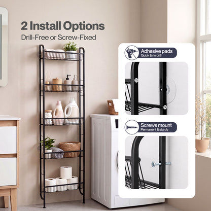 Levede Behind Door Storage Organiser Narrow 5-Tier Bathroom Shelves Steel Black