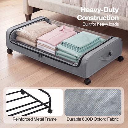 Levede Under Bed Storage Boxes with Lids  46L x2  Rolling  Grey  Oxford