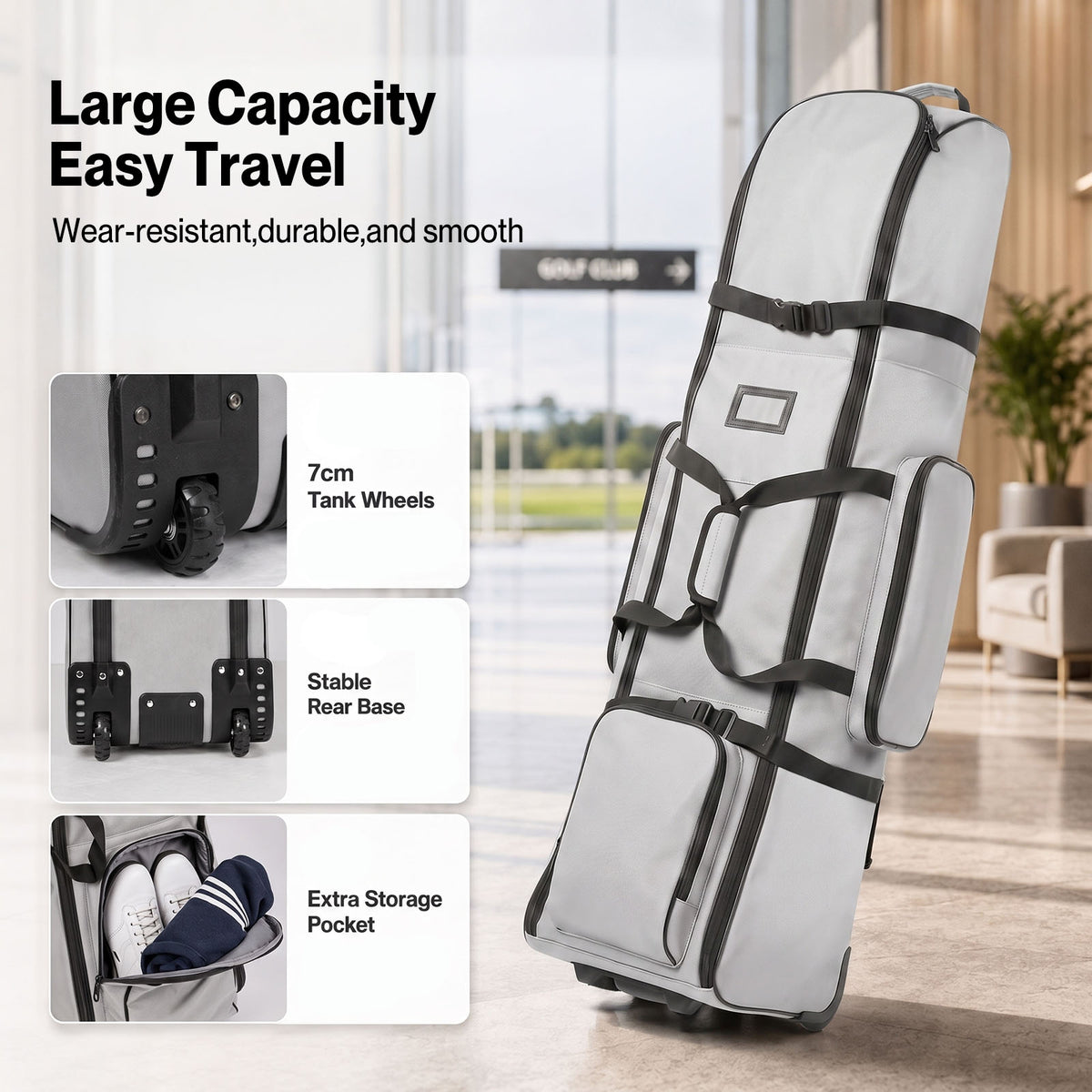 Centra Golf Travel Bag Padded Reinforced Wheels 900D Oxford for Airline