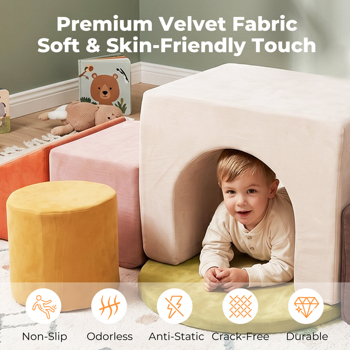 Dekko Soft Play Set Foam Blocks Baby Climbing Blocks Vellum Suede Multi-Colour