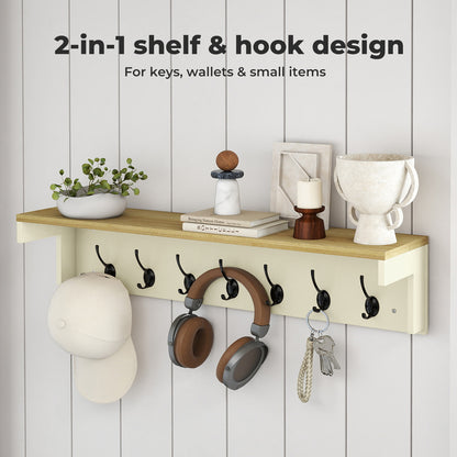 Levede Coat Rack Wall Mounted Shelf 7 Double Hooks Storage Entryway Hallway