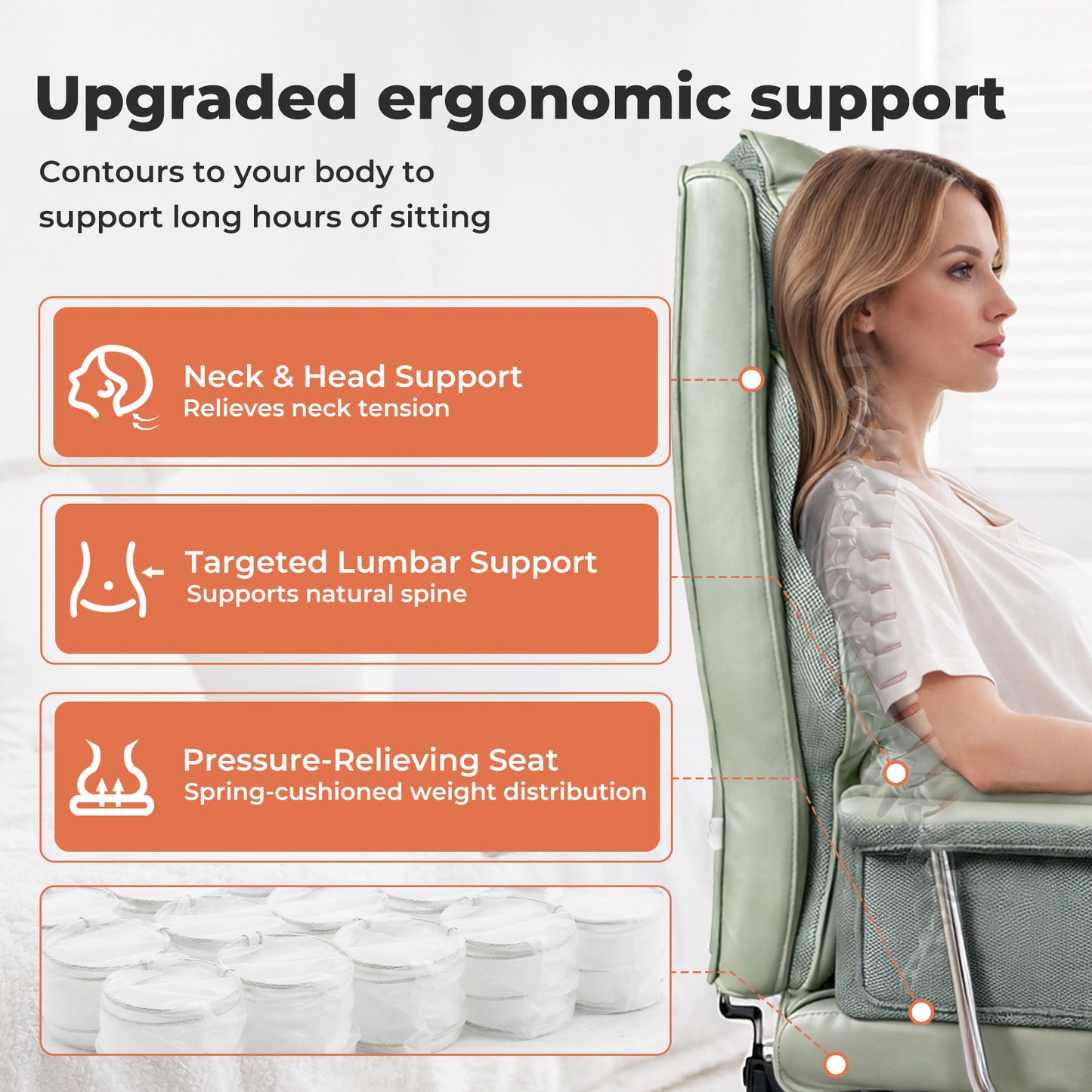 Heavy Duty Executive Office Chair Wide Spring Cushion Recliner with Footrest