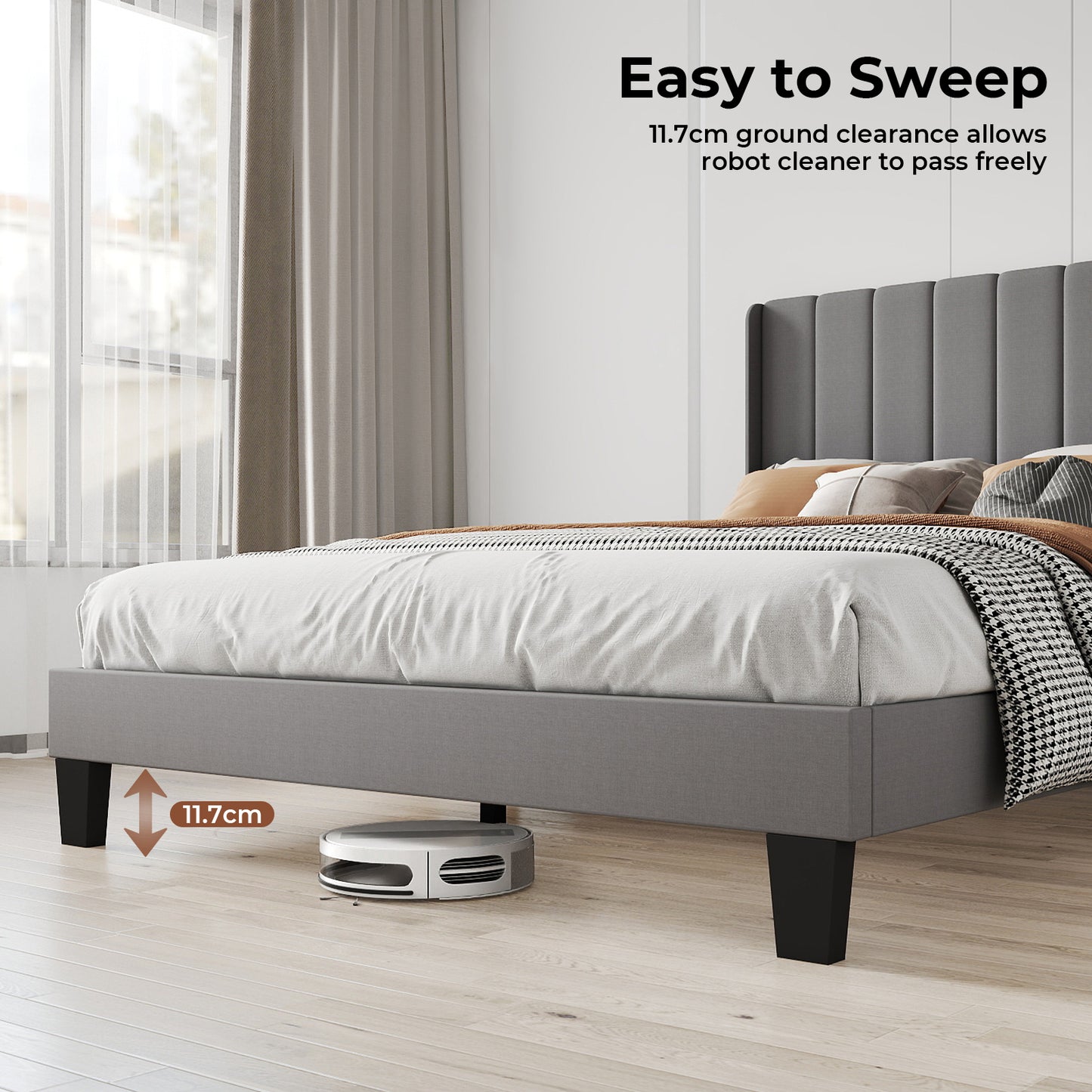 Levede King Bed Frame Panel Plush Metal Wooden Upholstered Bed Base Platform