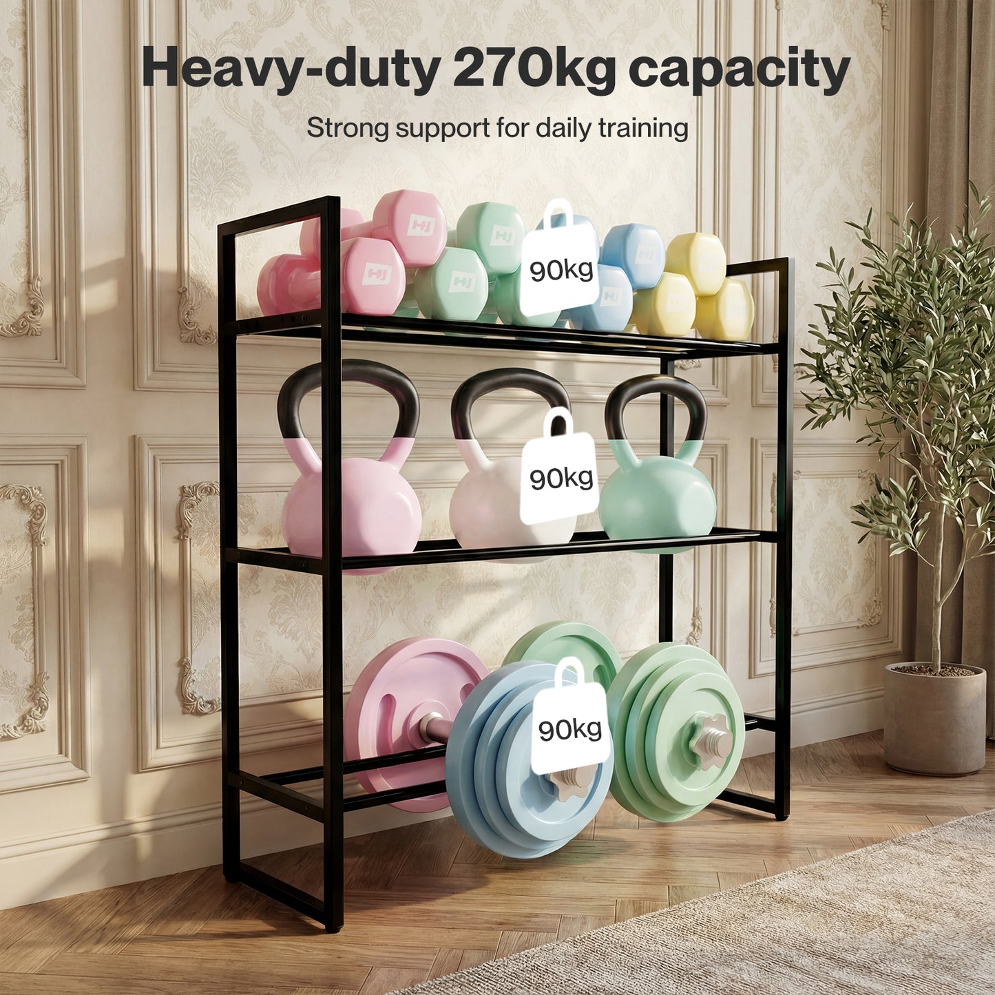 Centra 3 Tier Dumbbell Rack Adjustable Heavy Duty Steel Weight Storage Stand