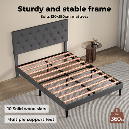 Levede Bed Frame Upholstered Small Double Linen Fabric Soft Foam Headboard Wood