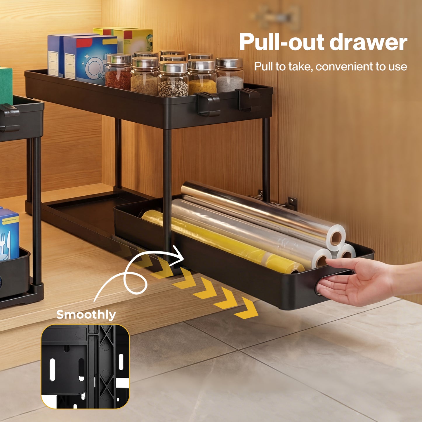 Toque Under Sink Storage Kitchen Sliding Drawer Pull Out Organiser 2 Pack Black