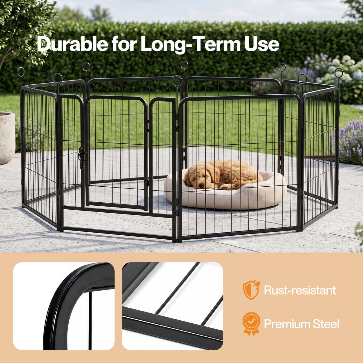 Skylos Dog Pen 8 Panel Steel Playpen Foldable Indoor Outdoor Pet Enclosure