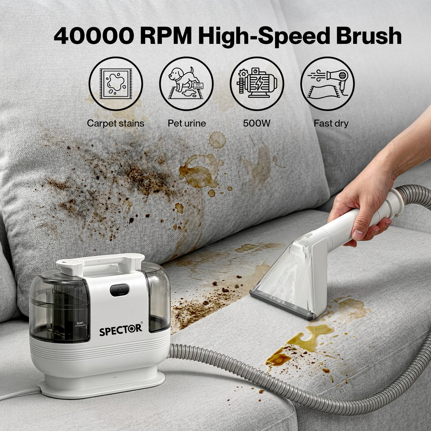 Spector Spot Carpet Upholstery Cleaner 17KPA Handheld Sofa Stain Striker 500W