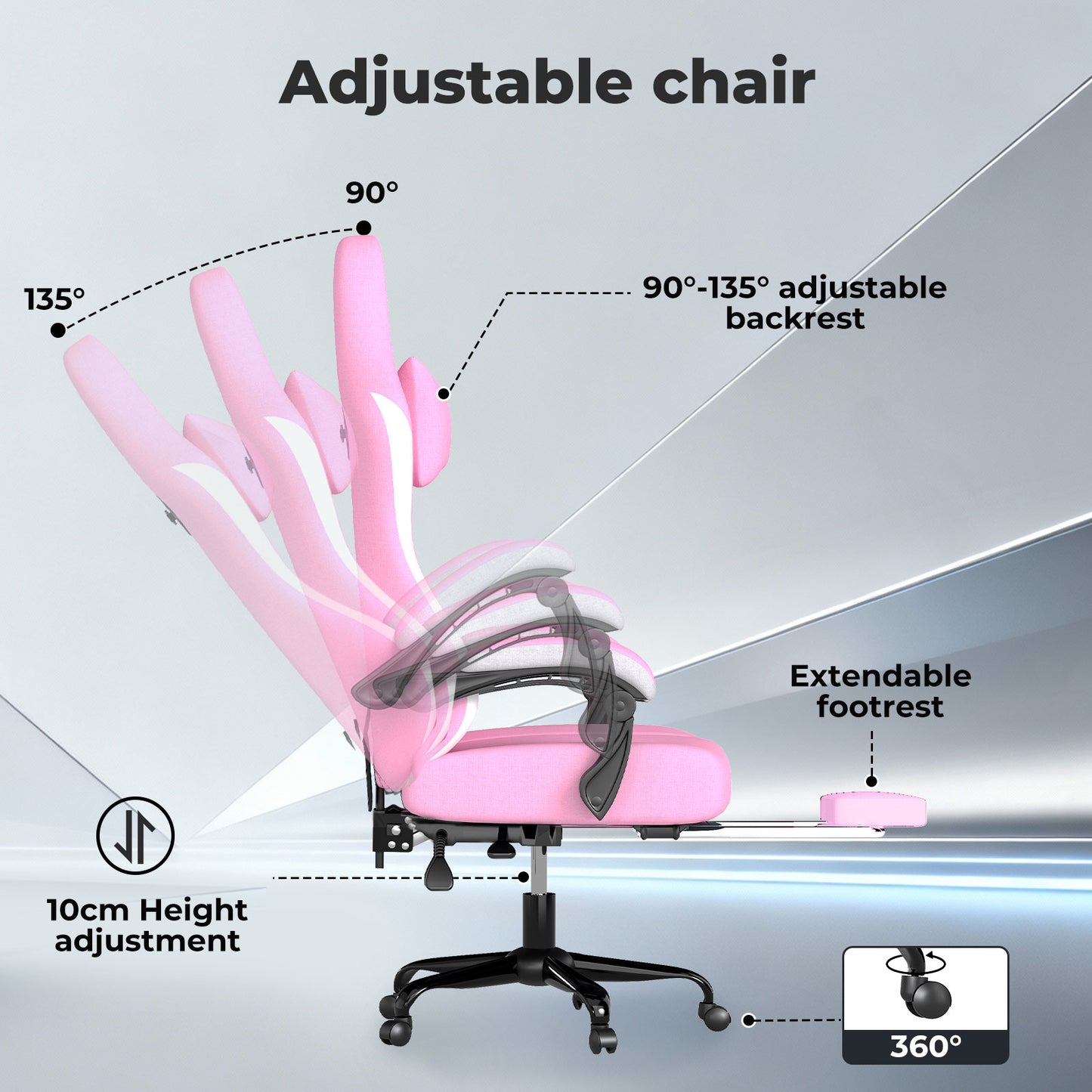 Levede Office Desk Chair Fabric Gaming Recliner Adjustable Height Swivel Pink