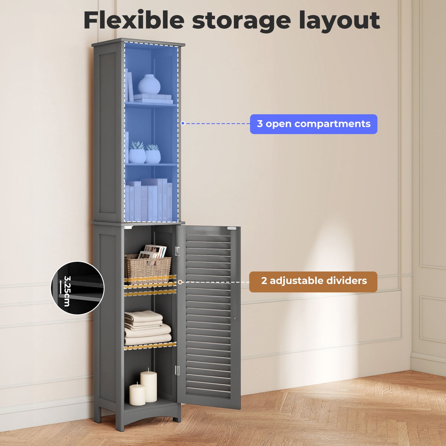 Levede Tall Bathroom Cabinet Slim Freestanding Bathroom Storage Cupboard Unit