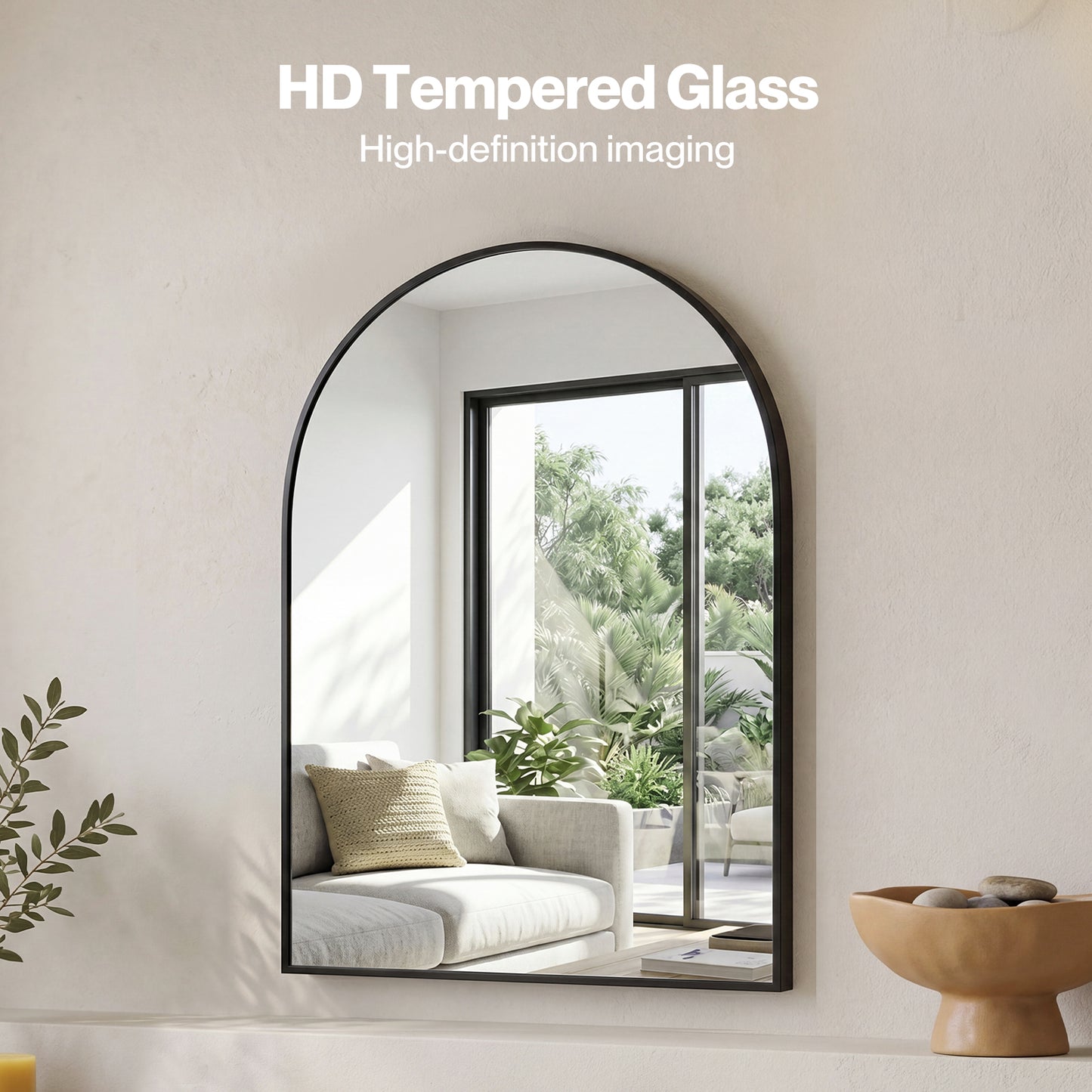 Yezi 30x40cm Arched Wall Mirror Black Metal Frame Bathroom Bedroom Vanity Mirror