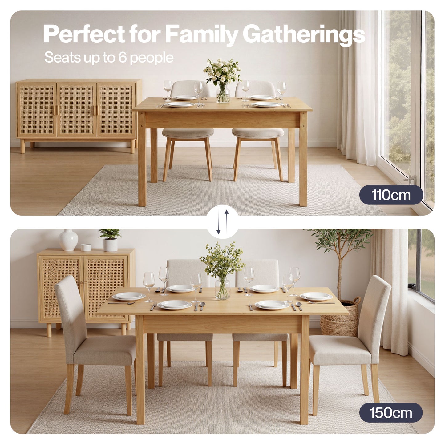 Levede Extendable Dining Table Oak Modern Rectangular Kitchen Table 4-6 Seat