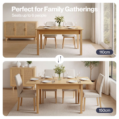 Levede Extendable Dining Table Oak Modern Rectangular Kitchen Table 4-6 Seat