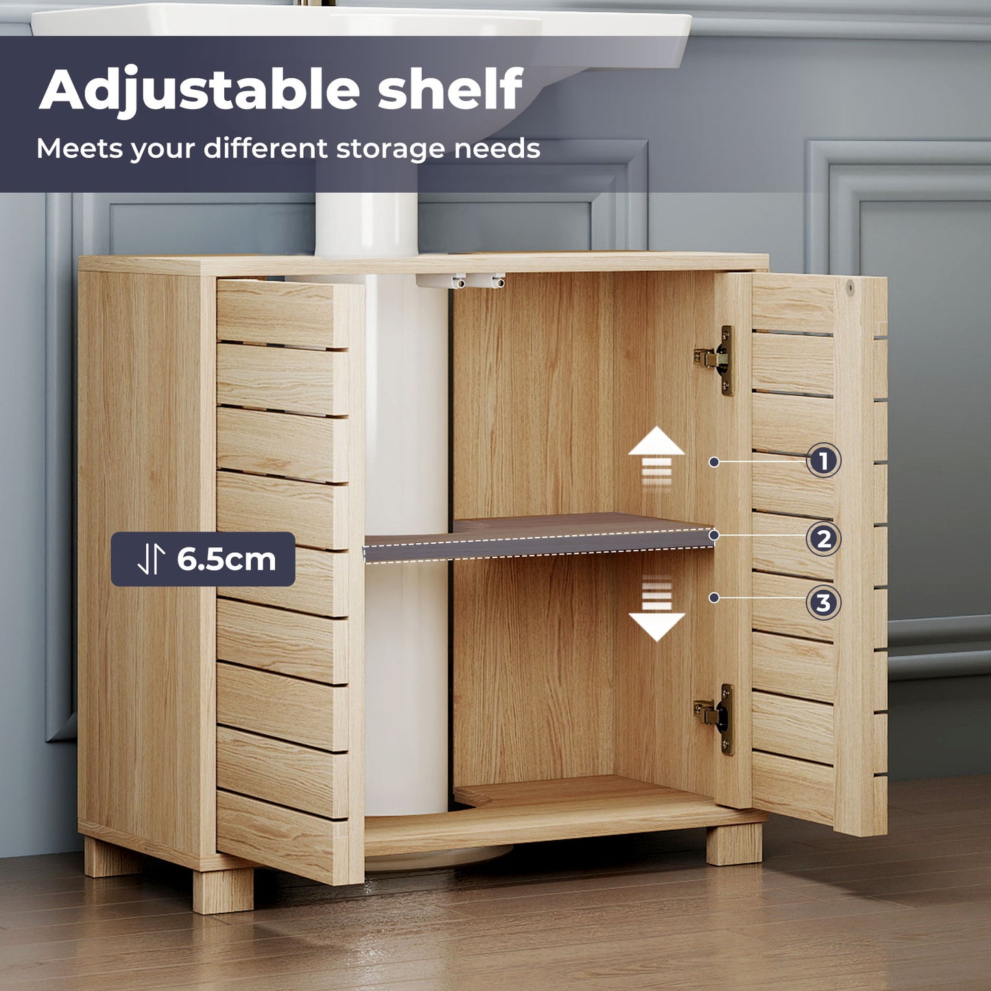 Levede Bathroom Under Sink Cabinet Basin Storage Cupboard 2 Door Oak Vanity Unit